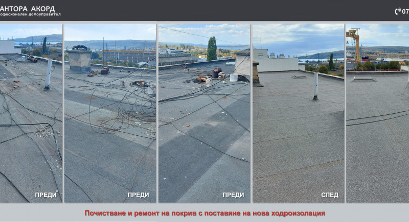 Почистване и ремонт на покрив с поставяне на хидроизолация октомври 2022 г. 